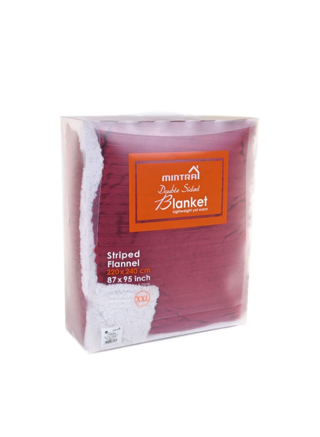 Mintra Blanket Double Sided Sherpa & Strip Soft Flannel Red 220x240 - Image 3