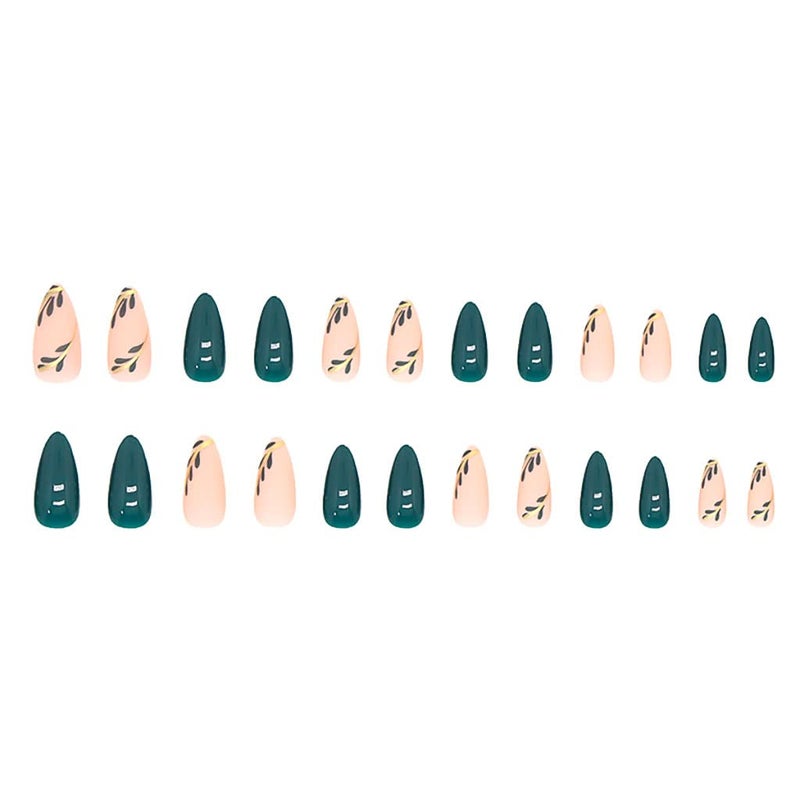 RikView Fall Press on Nails Long Acrylic Almond Fake Green Full Cover For Women - Image 4
