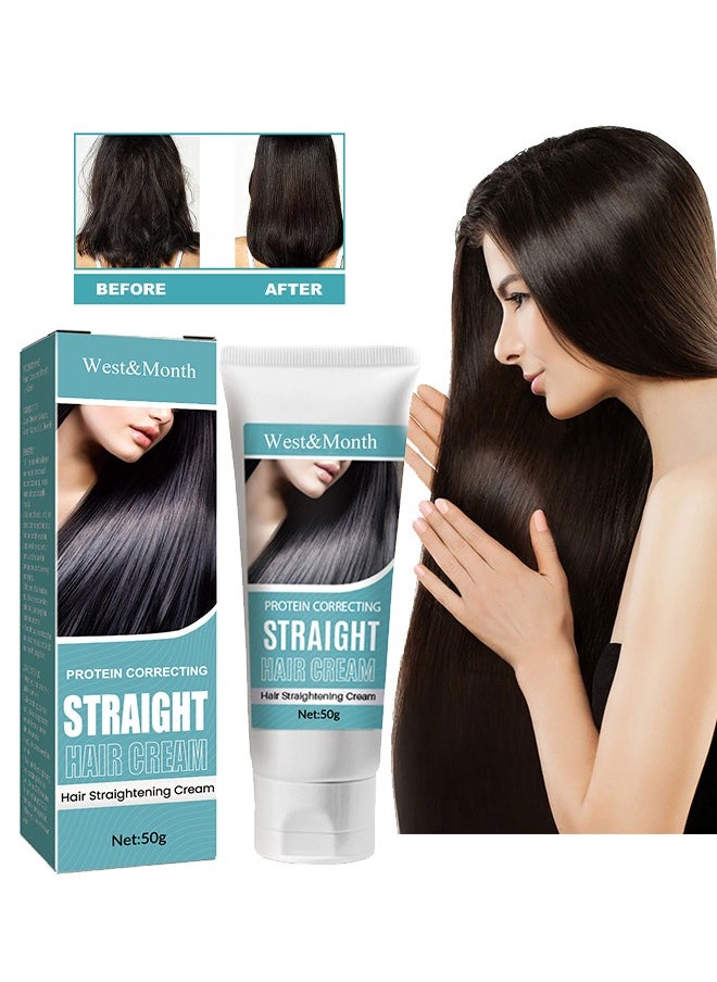 West&Month - Protein Correcting Straight Hair Cream- Silk & Gloss Hair Straightening Cream, Nourishing Fast Smoothing Collagen Hair Straightener Cream for All Hair Types - Image 1