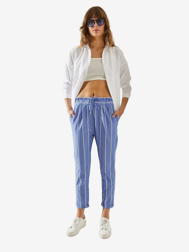 بيانكو لوتشي LUCCI Striped Elastic Waist Carrot Pants