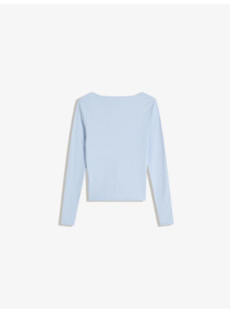 مانيكان قميص داخلي نسائي من مانيكان بفتحة رقبة على شكل حرف V عميقة وأكمام طويلة وقصّة ملائمة للجسم - Image 4