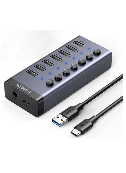 UGREEN USB-C to 7-Port USB-A 3.0 Hub DC 12V EU black