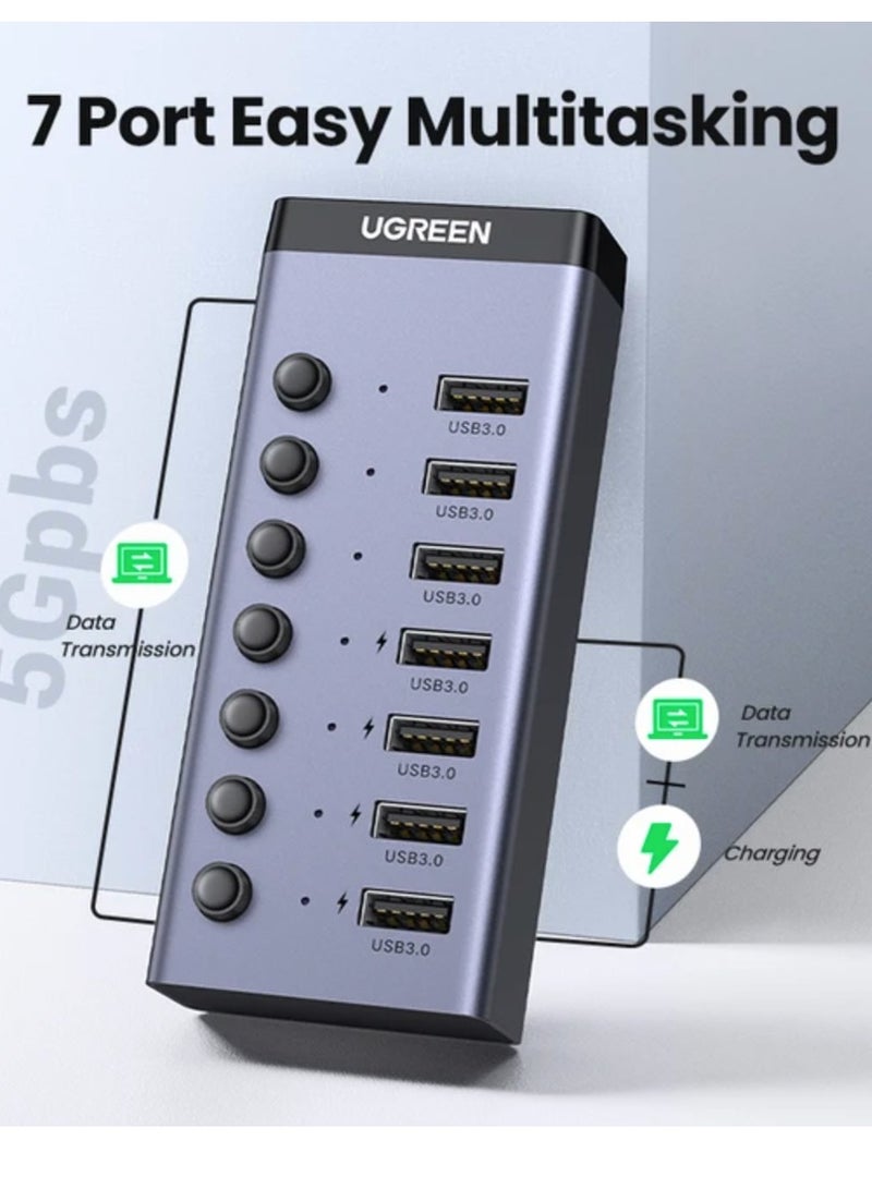 UGREEN USB-C to 7-Port USB-A 3.0 Hub DC 12V EU - Image 2