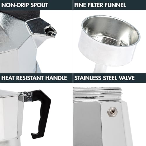 Primula Classic Stovetop Espresso and Coffee Maker, Moka Pot for Italian and Cuban Café Brewing, Greca Coffee Maker, Cafeteras, 6 Espresso Cups, Silver - Image 3