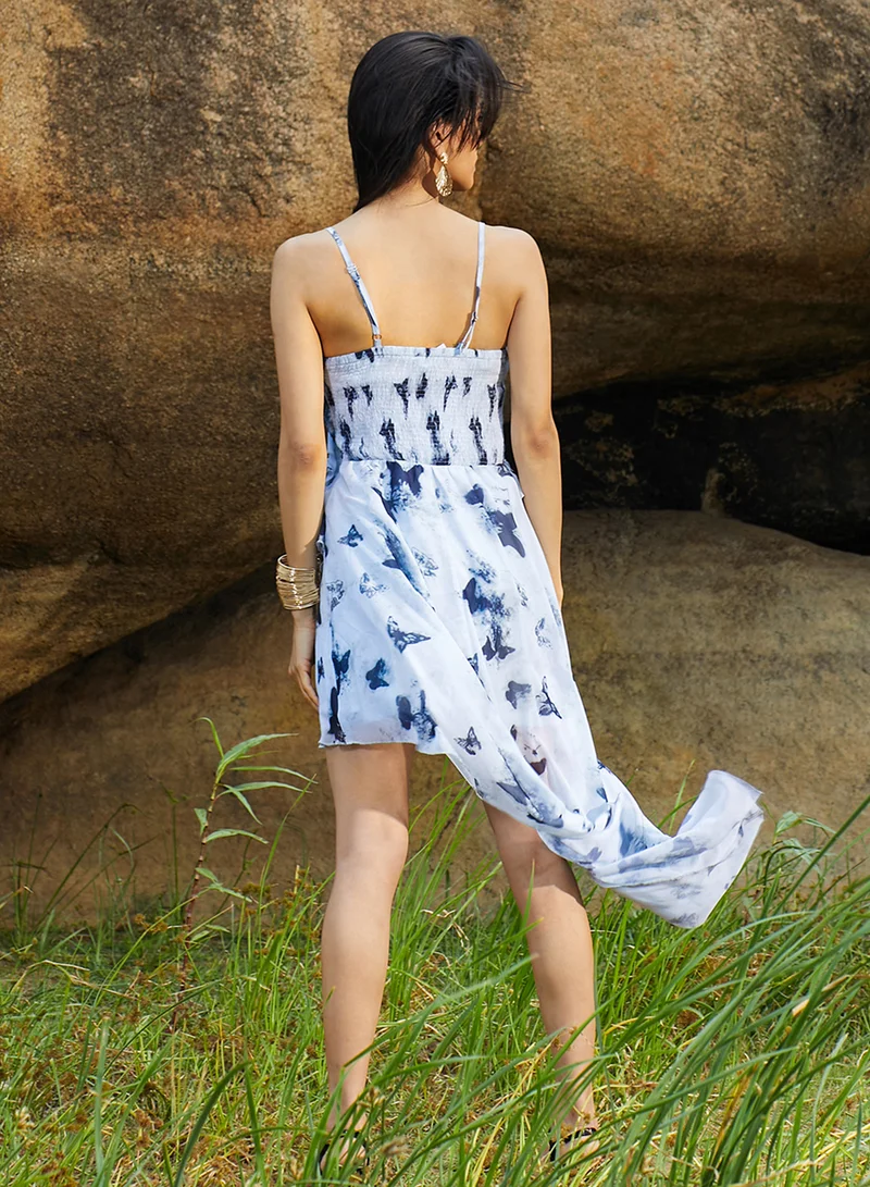 Pinacolada  Women's Navy Blue Blurry Butterfly Dress for Women | Best Price UAE
