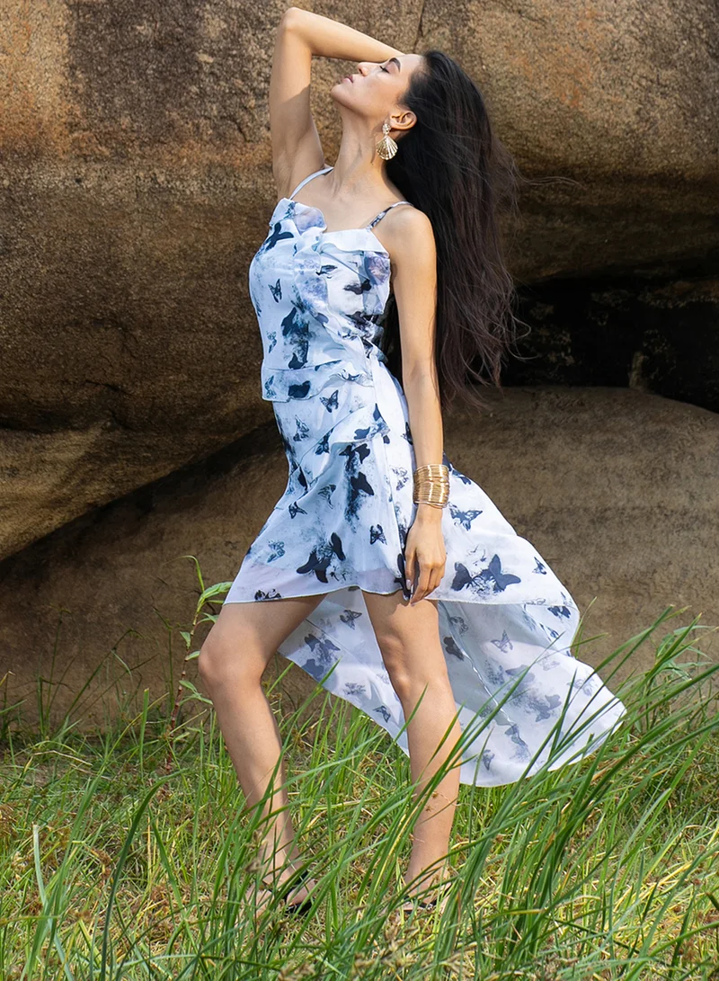 Pinacolada  Women's Navy Blue Blurry Butterfly Dress for Women | Best Price UAE