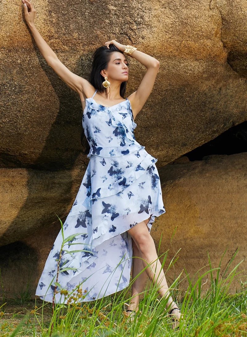 Pinacolada  Women's Navy Blue Blurry Butterfly Dress for Women | Best Price UAE