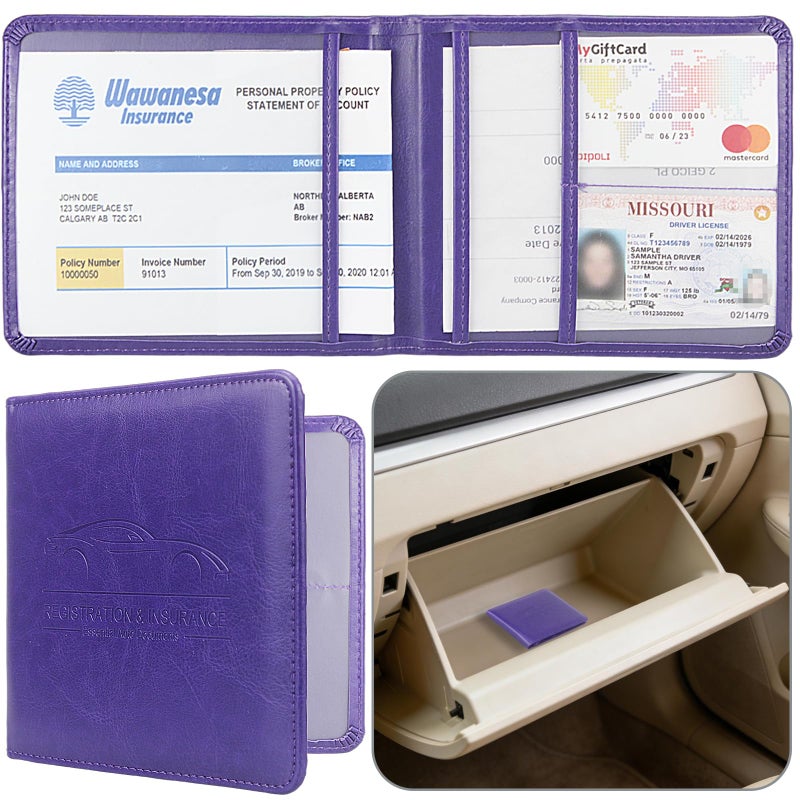 Miunice Car Registration and Insurance Holder Premium Pu Leather Vehicle Glove Box Organizer for Driver License Cards Essential Documents SPurple - Image 3