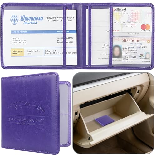 Miunice Car Registration and Insurance Holder Premium Pu Leather Vehicle Glove Box Organizer for Driver License Cards Essential Documents SPurple - Image 1