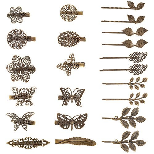 BBTO 22 Pieces Vintage Hair Clips Barrettes Bronze Leaf Bobby Pin Flower Butterfly Heart Hair Clip for Women - Image 1