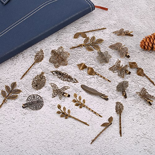 BBTO 22 Pieces Vintage Hair Clips Barrettes Bronze Leaf Bobby Pin Flower Butterfly Heart Hair Clip for Women - Image 5