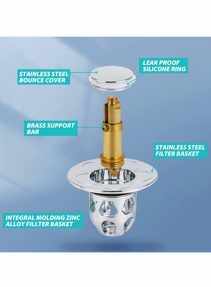 Pop Up Sink Plug, Universal Bathroom Sink Stopper, Bathroom Sink Plug Pop-up Drain Filter for 1.2-1.5 Inch Basin Sink Stopper, Replacement Drain Plug for Bathroom Basin Sink Kitchen Bidets - Image 4