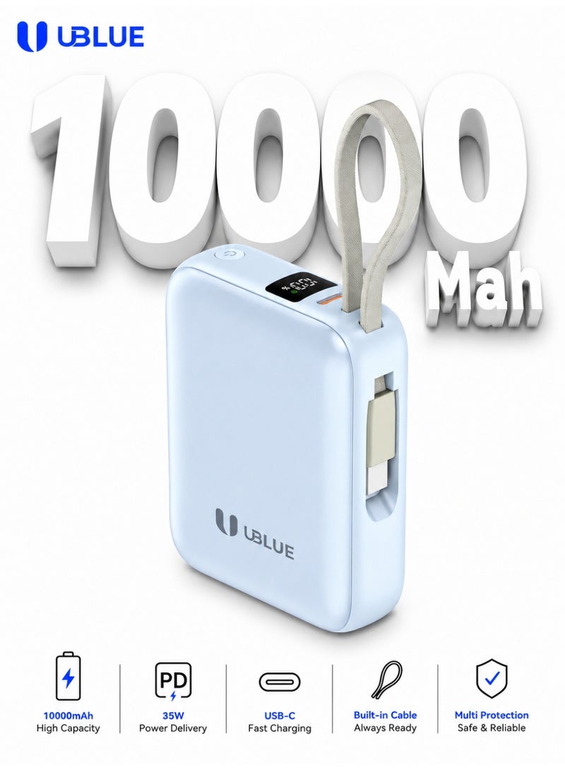 يوبلو شاحن UBLUE سريع الشحن بسعة 10000 مللي أمبير، وشاحن USB-C محمول بقوة 35 واط، وبطارية مدمجة لأجهزة iPhone وSamsung Galaxy وiPad وAirPods، باللون الأزرق - Image 1