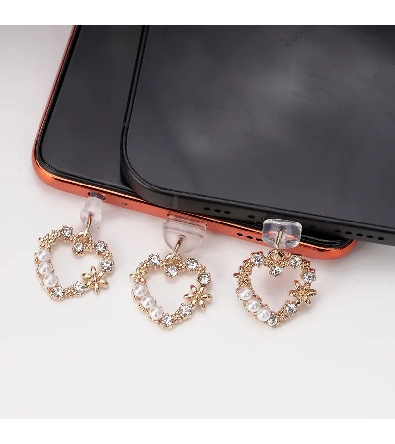 1pc Heart Pendant Dust Plug For Type C iPhone Android Earphone Connectors - Image 1
