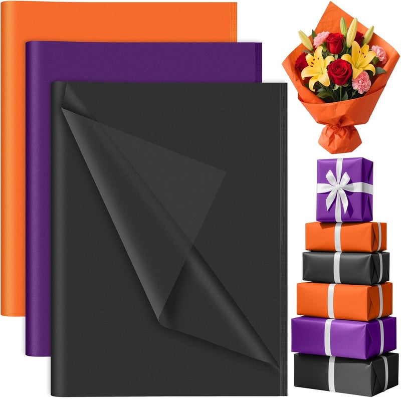 PLULON 90 Sheets Black Orange Purple Tissue Paper for Gift Bags, Colored Gift Wrapping Paper Tissue Bulk for Crafts Packaging Birthday Gift Wrapping Halloween Party Decorations - Image 1