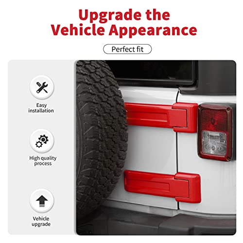 SQQP Tailgate Hinge Cover,Spare Tire Rear Door Bracket Trim Cover Trim 2Pcs for 2007-2017 Jeep Wrangler JK & Unlimited(Red) - Image 3