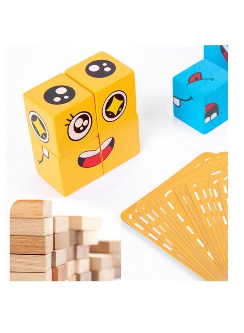 JOLLITY LLC مكعبات بناء خشبية لتغيير الوجه لألعاب الألغاز الكرتونية مونتيسوري للأطفال لعبة تعليمية للعبة عائلية - Image 2