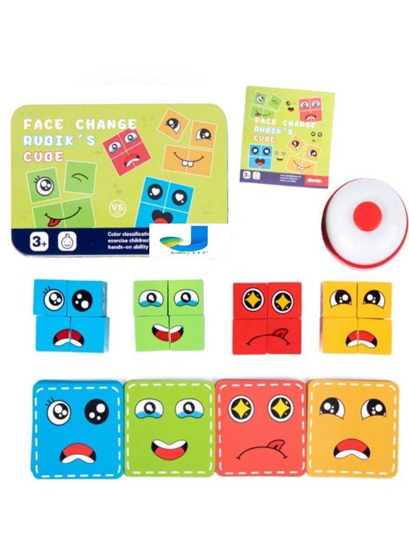 JOLLITY LLC مكعبات بناء خشبية لتغيير الوجه لألعاب الألغاز الكرتونية مونتيسوري للأطفال لعبة تعليمية للعبة عائلية - Image 1
