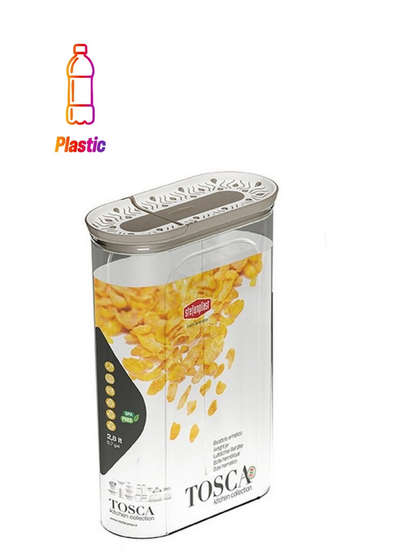 Stefanplast Tosca Plastic Cereal Jar with Airtight Lid Clear and Beige 2.8 L 55030 - Image 1