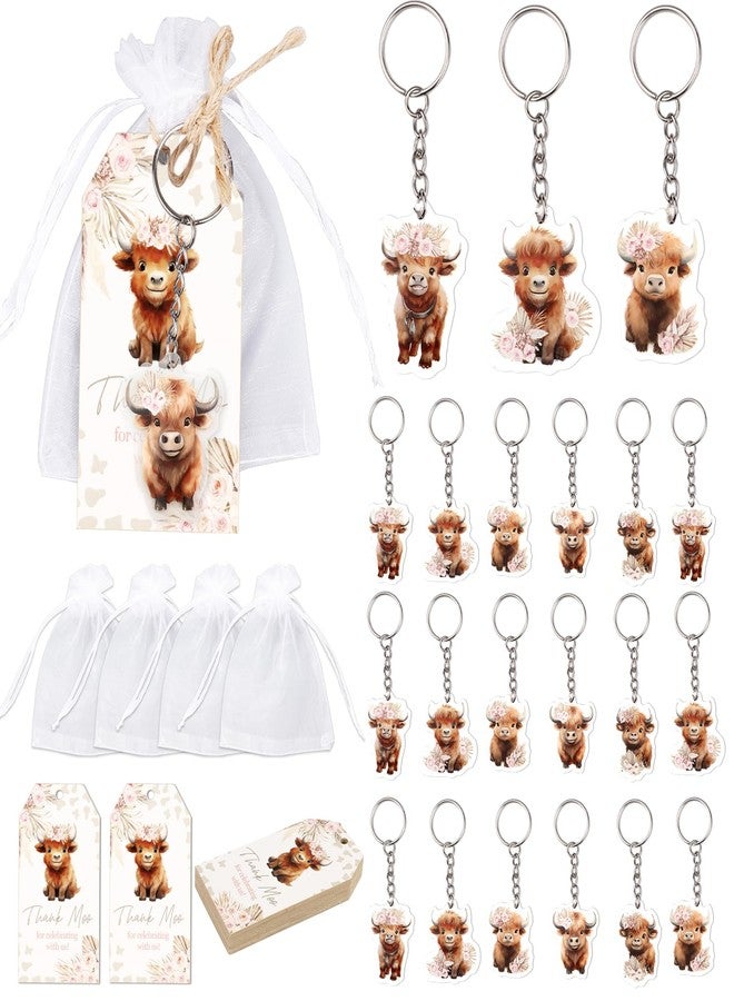 Serencatcher 72Pcs Highland Cow Baby Shower Party Favors, Highland Cow Cattle Birthday Decorations with Highland Cow Keychains Thank You Craft Tags Organza Bags for Birthday Party Return Gifts - Image 1