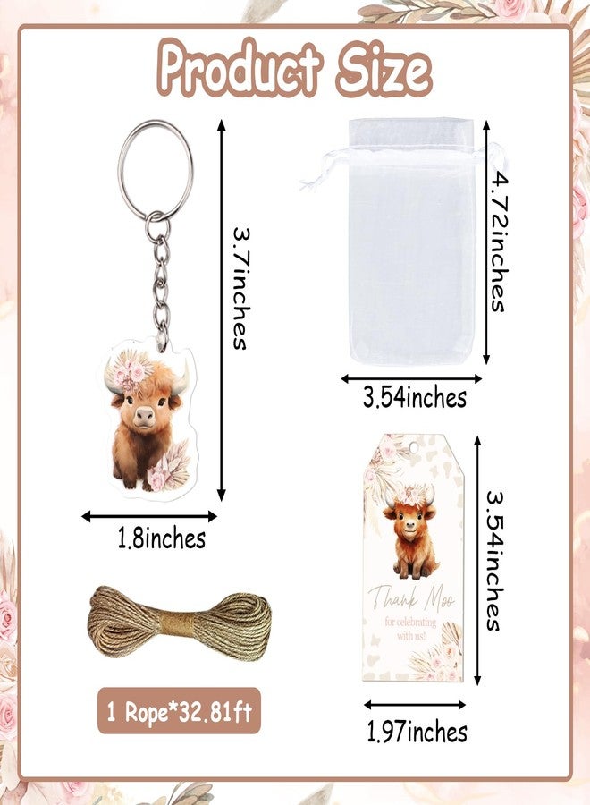 Serencatcher 72Pcs Highland Cow Baby Shower Party Favors, Highland Cow Cattle Birthday Decorations with Highland Cow Keychains Thank You Craft Tags Organza Bags for Birthday Party Return Gifts - Image 2