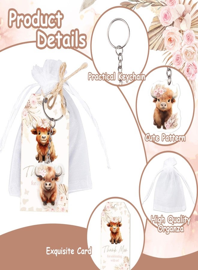 Serencatcher 72Pcs Highland Cow Baby Shower Party Favors, Highland Cow Cattle Birthday Decorations with Highland Cow Keychains Thank You Craft Tags Organza Bags for Birthday Party Return Gifts - Image 4