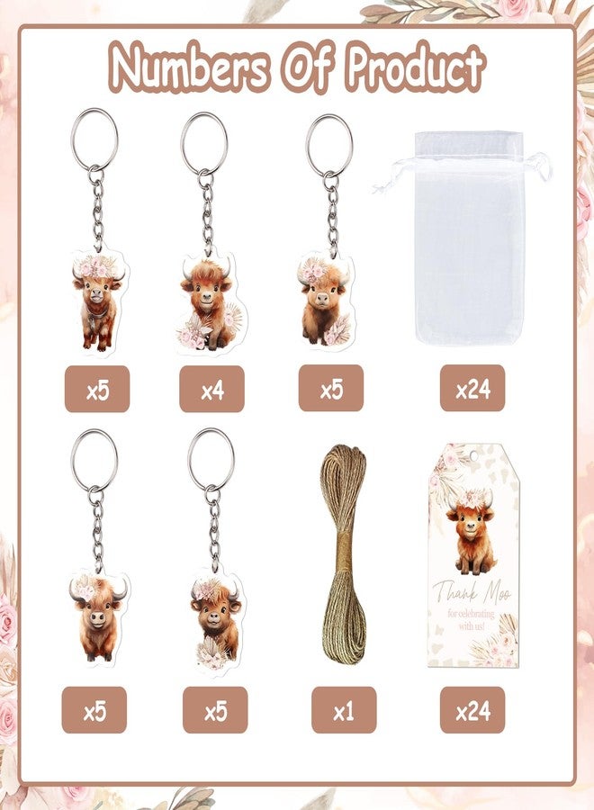 Serencatcher 72Pcs Highland Cow Baby Shower Party Favors, Highland Cow Cattle Birthday Decorations with Highland Cow Keychains Thank You Craft Tags Organza Bags for Birthday Party Return Gifts - Image 3