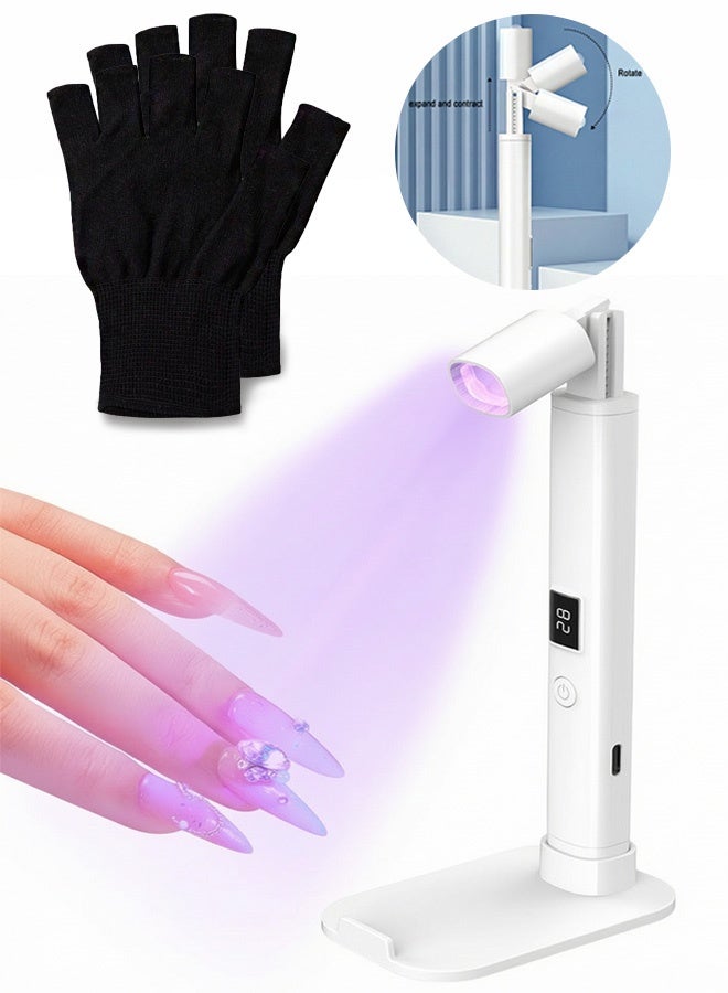 GD Hands-Free UV Nail Lamp with Integrated Stand Portable LED Flash Cure Lamp for Gel Polish - Rechargeable Retractable Rotating Nail Lamp with Countdown Suitable for Home Manicure, Gel Polish, Starter Salon DIY - Image 1