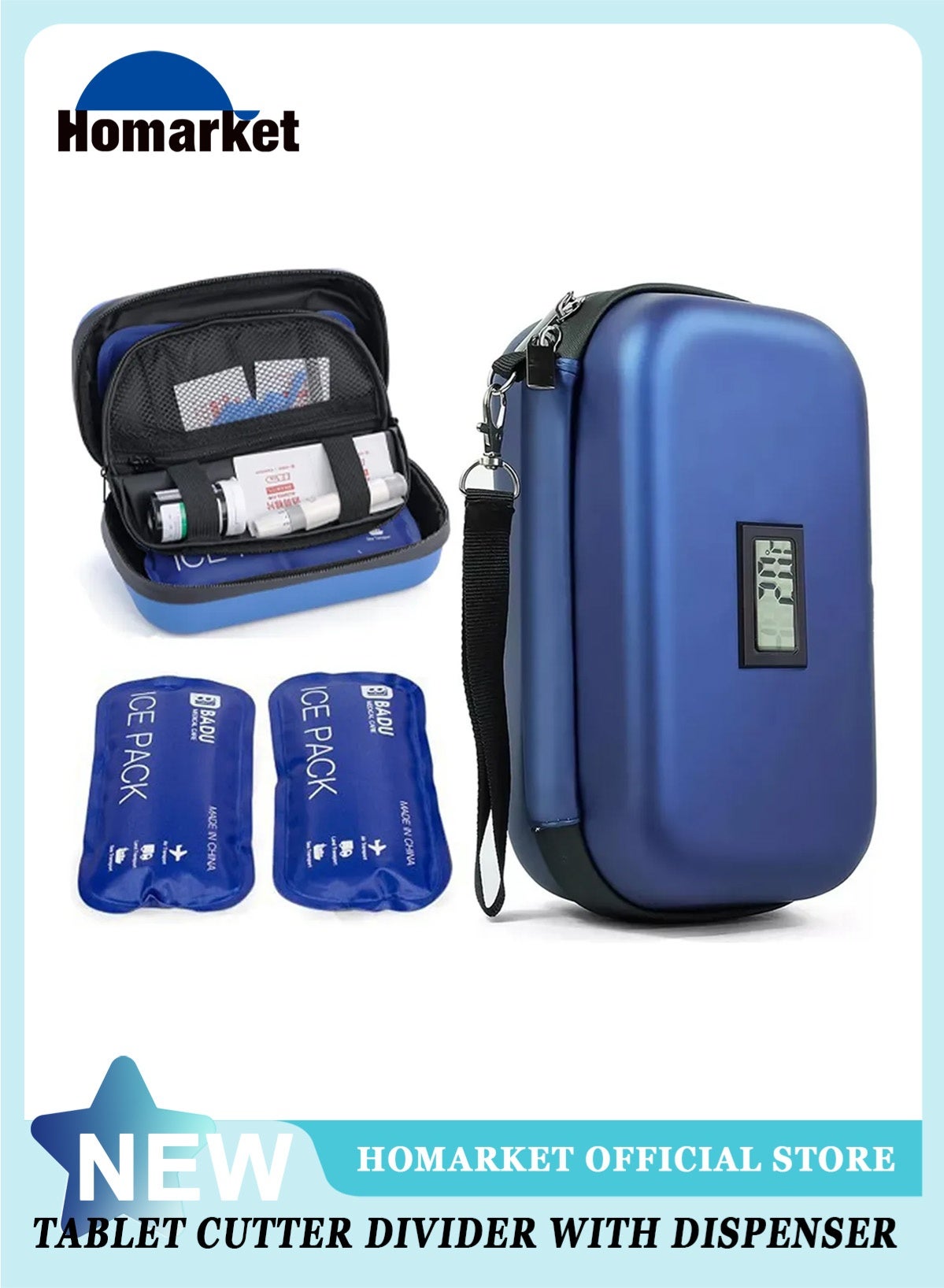 Insulin Cooler Travel Case TSA Approved Medication Diabetic Cooler for Travel with Temperature Display Refrigerated Medicine Organizer Bag with 2 Ice Pack 24-Hour Refrigerated medicine Cooler Bag for Daily Life Trip