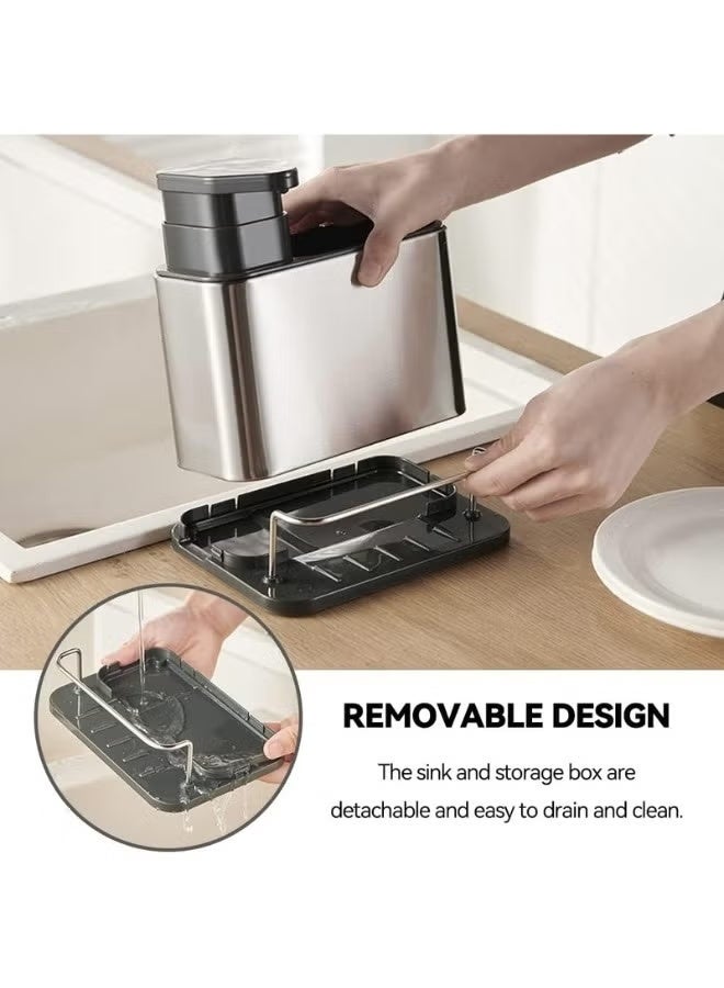 3 in 1 Kitchen Sink Organizer Sponge Holder, Stainless Steel Organizer with Soap Dispenser and Storage for Kitchens or Bathrooms - Image 3