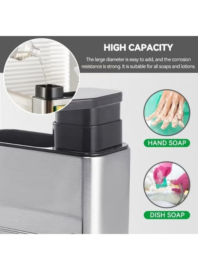 3 in 1 Kitchen Sink Organizer Sponge Holder, Stainless Steel Organizer with Soap Dispenser and Storage for Kitchens or Bathrooms - Image 4