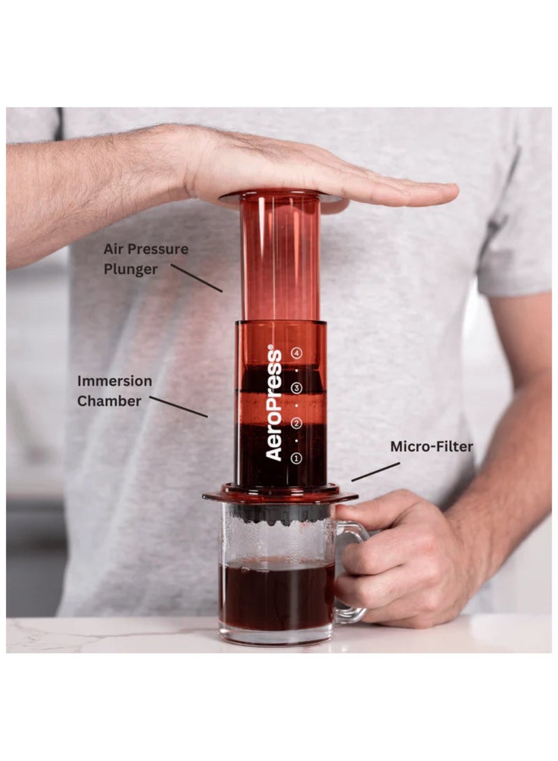 AeroPress Coffee Maker, 3-in-1 Brewing, Portable, Made in USA, Clear Red - 1-2 Cups - Image 2