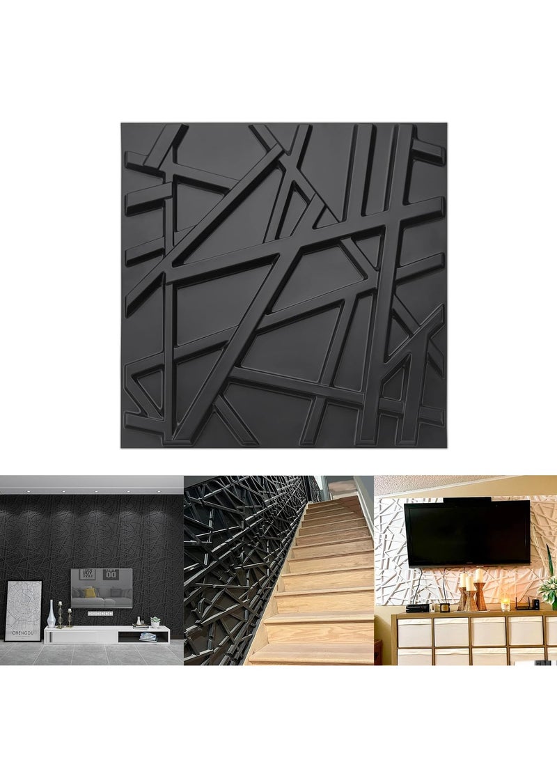 12 قطعة من لوحات الحائط الزخرفية ثلاثية الأبعاد لوحات الحائط ثلاثية الأبعاد لوحة حائط ثلاثية الأبعاد من مادة البولي فينيل كلوريد بتصميم مخطط لوحات حائط ثلاثية الأبعاد منقوشة للديكور الداخلي للحائط 50 * 50 سم باللون الأسود غير اللامع - Image 1