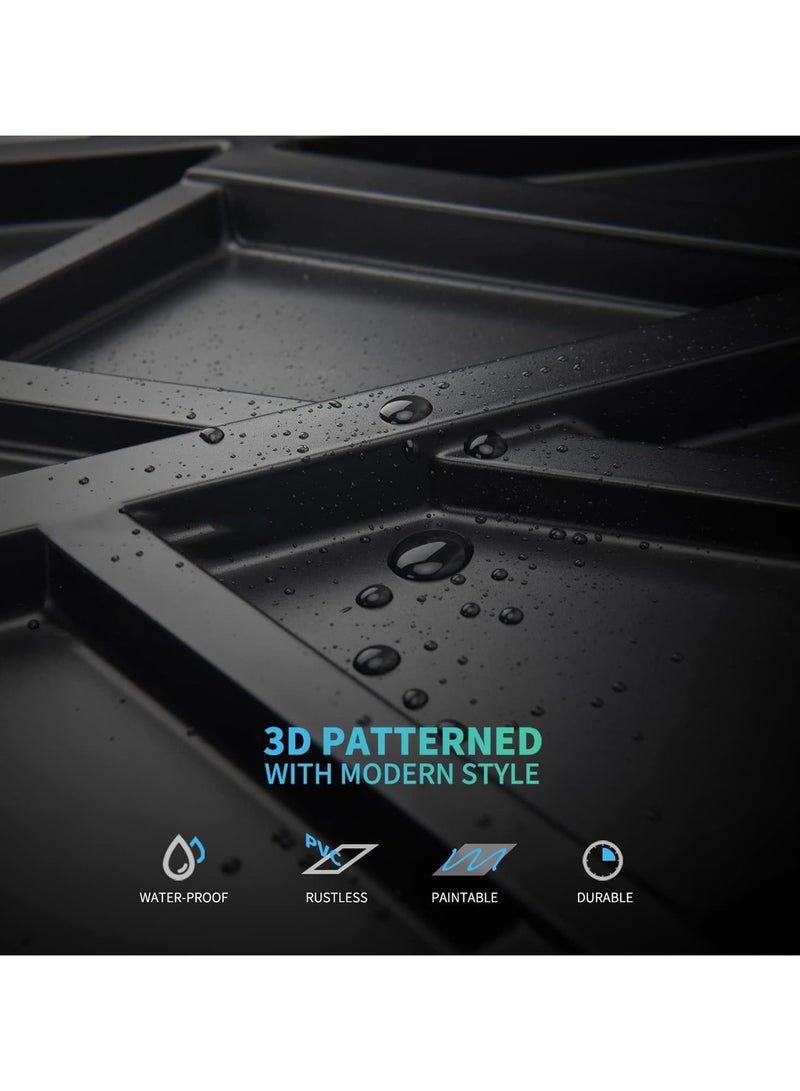 12 قطعة من لوحات الحائط الزخرفية ثلاثية الأبعاد لوحات الحائط ثلاثية الأبعاد لوحة حائط ثلاثية الأبعاد من مادة البولي فينيل كلوريد بتصميم مخطط لوحات حائط ثلاثية الأبعاد منقوشة للديكور الداخلي للحائط 50 * 50 سم باللون الأسود غير اللامع - Image 2