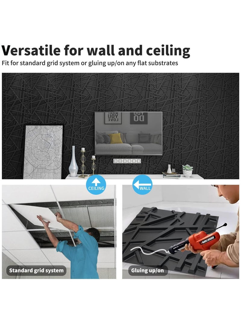 12 قطعة من لوحات الحائط الزخرفية ثلاثية الأبعاد لوحات الحائط ثلاثية الأبعاد لوحة حائط ثلاثية الأبعاد من مادة البولي فينيل كلوريد بتصميم مخطط لوحات حائط ثلاثية الأبعاد منقوشة للديكور الداخلي للحائط 50 * 50 سم باللون الأسود غير اللامع - Image 4