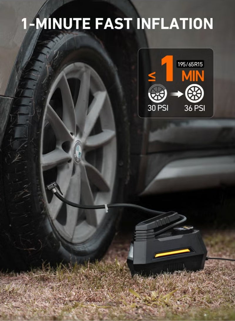 إيزي سو EzzySo Tyre Inflator Air Compressor 12V, Portable Electric Car Tyre Pump with Tyre Pressure Gauge, Auto-Stop Air Pump with Valve Adaptors and LED Light, Car Accessories for Gifts - Image 2