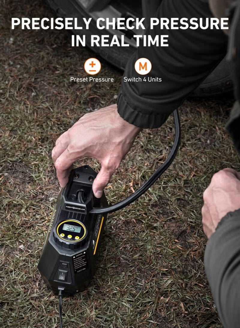 إيزي سو EzzySo Tyre Inflator Air Compressor 12V, Portable Electric Car Tyre Pump with Tyre Pressure Gauge, Auto-Stop Air Pump with Valve Adaptors and LED Light, Car Accessories for Gifts - Image 4