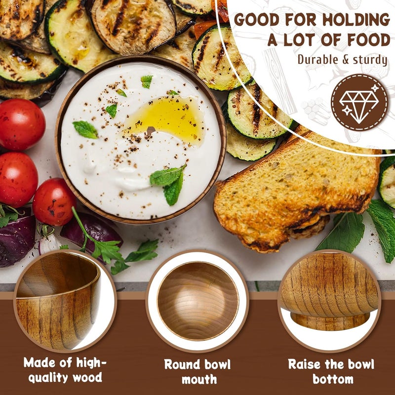 Roucerlin 47 x 29 In Small Wooden Cereal Bowls Wood Ice Cream Snack Bowls Handmade Kitchen Dessert Decorative Serving Soup Bowl for Fruit Salad Food Condiment Nuts Candy Dip 1 Pack - Image 3