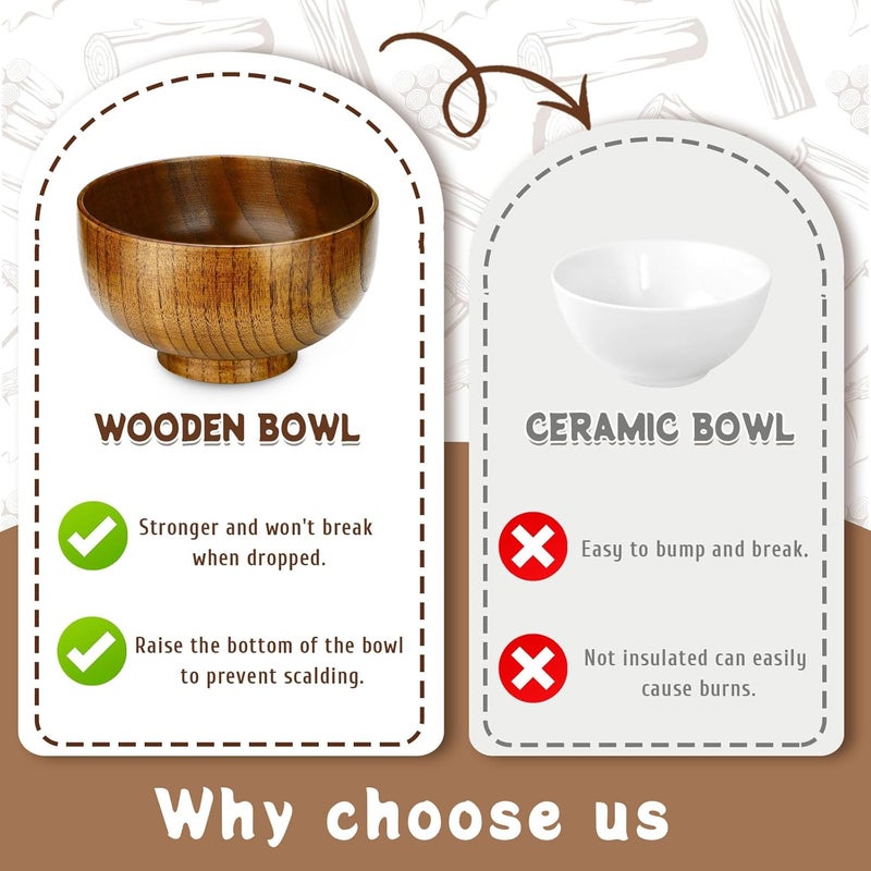 Roucerlin 47 x 29 In Small Wooden Cereal Bowls Wood Ice Cream Snack Bowls Handmade Kitchen Dessert Decorative Serving Soup Bowl for Fruit Salad Food Condiment Nuts Candy Dip 1 Pack - Image 5