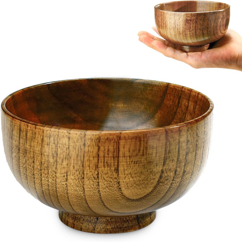 Roucerlin 47 x 29 In Small Wooden Cereal Bowls Wood Ice Cream Snack Bowls Handmade Kitchen Dessert Decorative Serving Soup Bowl for Fruit Salad Food Condiment Nuts Candy Dip 1 Pack - Image 1