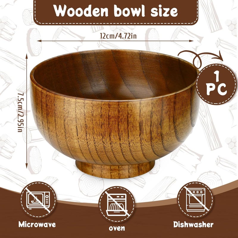 Roucerlin 47 x 29 In Small Wooden Cereal Bowls Wood Ice Cream Snack Bowls Handmade Kitchen Dessert Decorative Serving Soup Bowl for Fruit Salad Food Condiment Nuts Candy Dip 1 Pack - Image 2