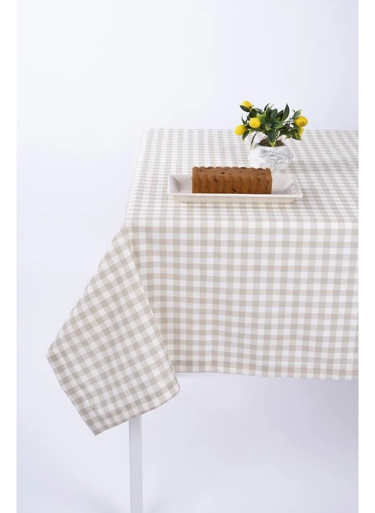 Altın Pamuk Luxury Linen Fabric Tablecloth Stain Resistant Option Ad Gingham Beige