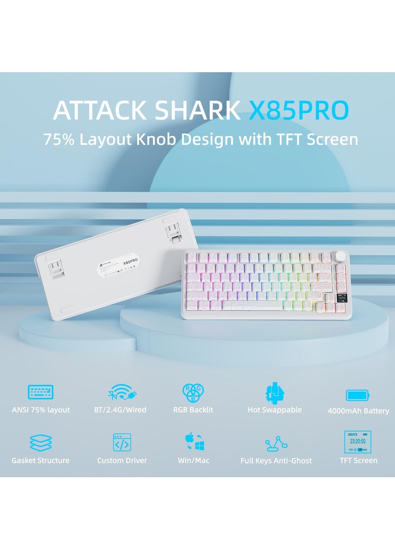 لوحة مفاتيح ألعاب X85Pro الميكانيكية متعددة الأوضاع ومزودة بإضاءة RGB، تدعم البلوتوث اللاسلكي، قابلة للتخصيص ومزودة بشاشة عرض على المكتب. - Image 2