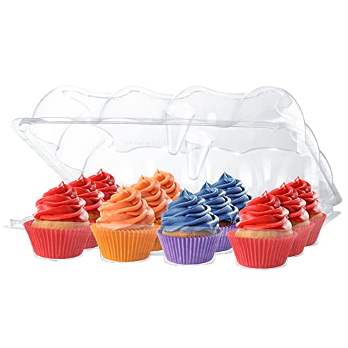 Plastic Cupcake Containers Boxes  12 Compartment  8 Pack  Disposable High Dome Dozen Cupcake Holder With Lid Bulk  Extra Sturdy Stackable Cupcake Boxes  Durable Muffin Packaging Transporter To Go