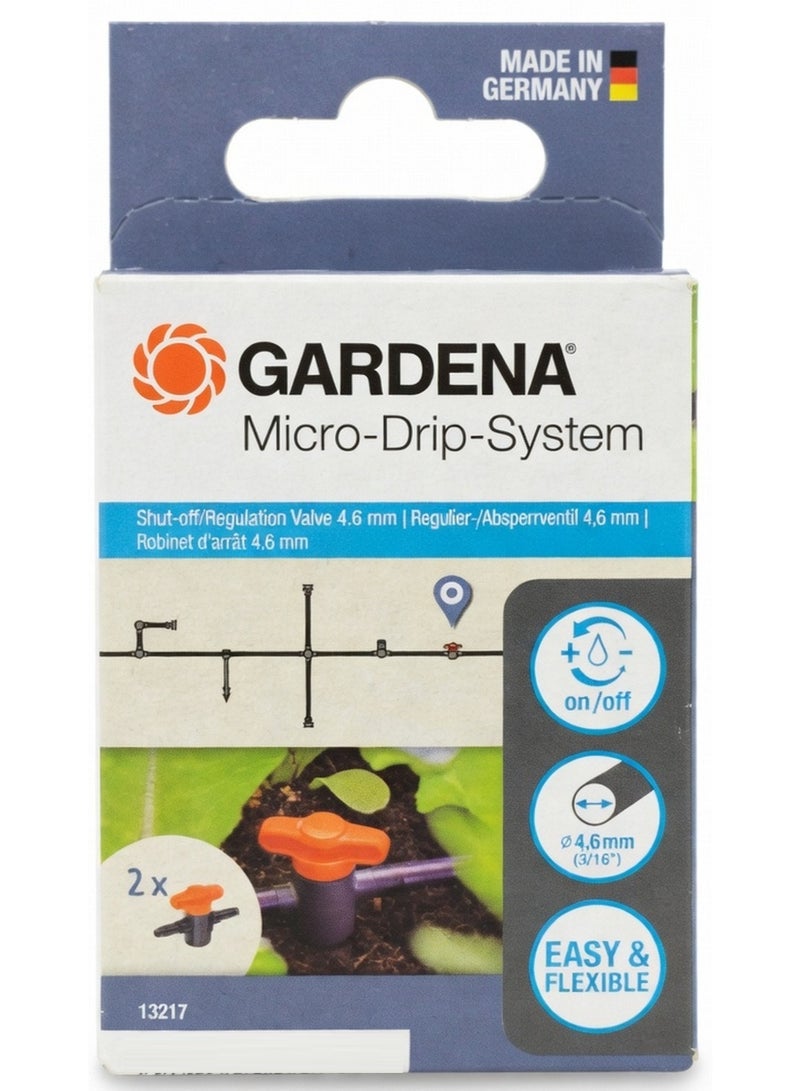 GARDENA Micro Drip System Shut Off Valve Regulate Or Shut Off Individual Pipelines 4.6Mm 2 Pcs - Image 1