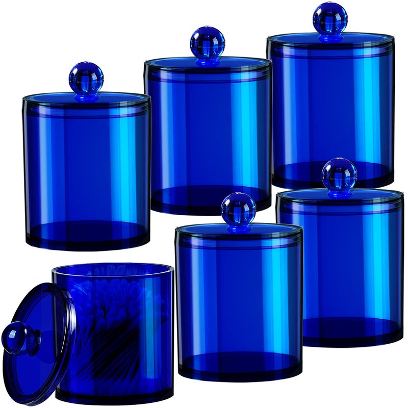 مجموعة ش jars 6 من أكريليك أزرق 3 12 أونصة 3 10 أونصة لحامل Qtip مع ملصقات منظم حمام مقاوم للكسر لتخزين كرات القطن والوسادات ديكور ساحلي