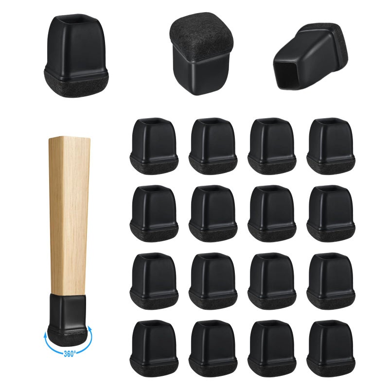 Yarehand 16 Pack Chair Leg Floor Protectors for Hardwood Floors, Square Rubber Furniture Sliders, 360Â°Felt Pad Bottom Wrapped Thickening Silicone Furniture Legs Caps Covers(Square,Black-S) - Image 1