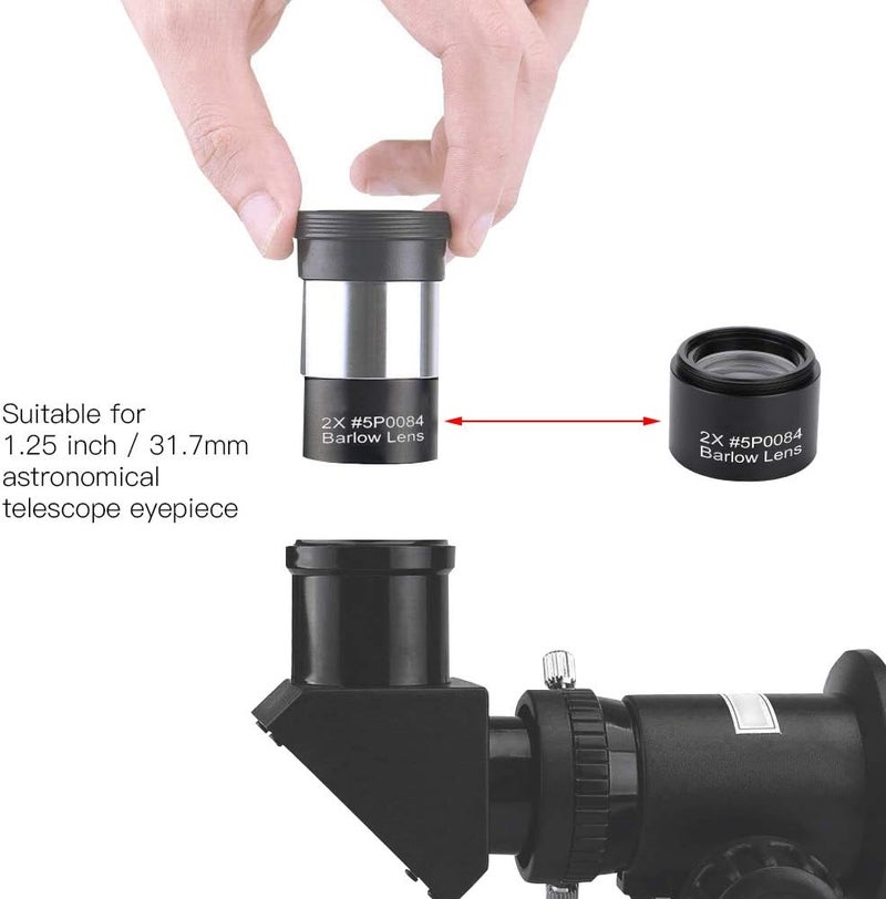 Bewinner 2X Magnification Barlow Lens, Fully Multi-Coated Glass Lens High Light Transmission M28.6 Thread Metal Barlow Lens for 1.25 inch / 31.7mm Astronomical Telescope Eyepiece - Image 4