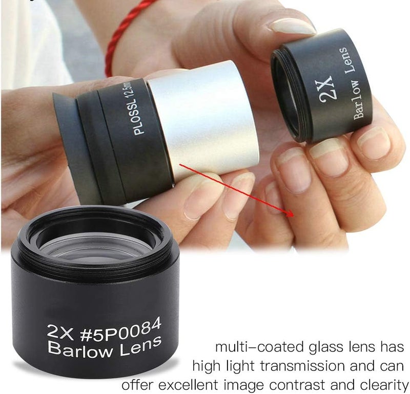Bewinner 2X Magnification Barlow Lens, Fully Multi-Coated Glass Lens High Light Transmission M28.6 Thread Metal Barlow Lens for 1.25 inch / 31.7mm Astronomical Telescope Eyepiece - Image 2