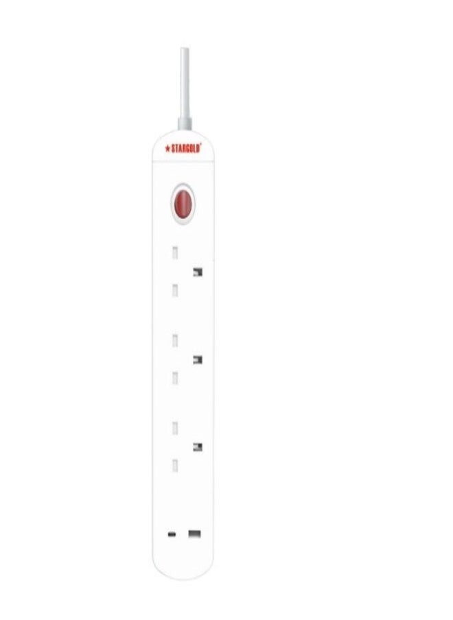 Stargold STARGOLD Multi 3 Way Extension Cord with USB Overload Protection Charging Lead, 3250W/13A, 3M Long Power Cable, SG-655U 3M White  - Image 2